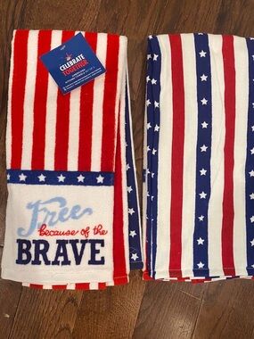 Set of 2 Patriotic Red, White & Blue “Free because of the BRAVE Kitchen Towels
